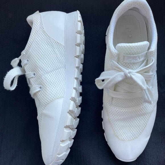 Prada White Mesh Low Top Sneakers Size 38 | Women’s - Picture 2 of 7